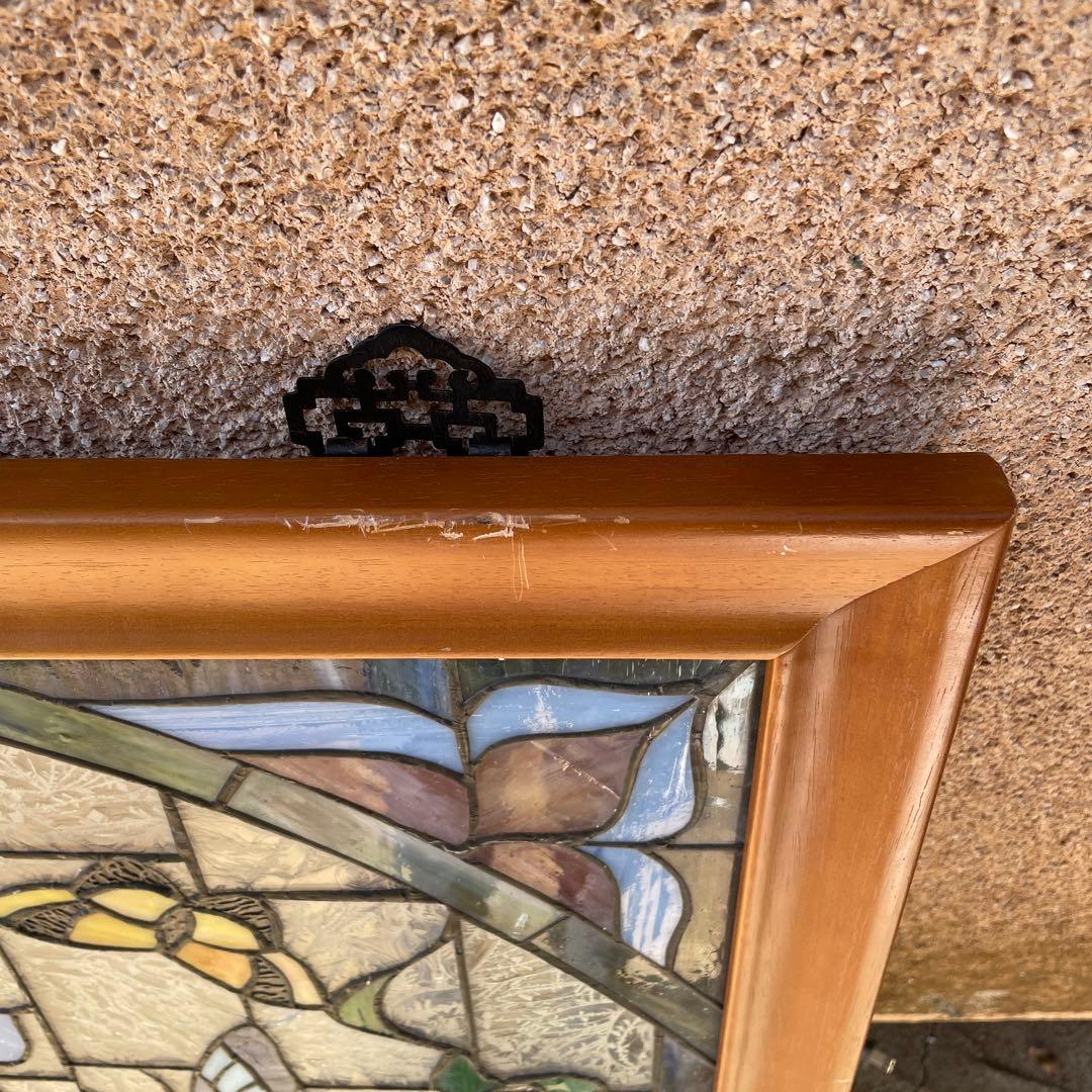 n*e様 ステンドグラス パネル 花に集まる蝶々 約94×58cm 壁掛け オブ