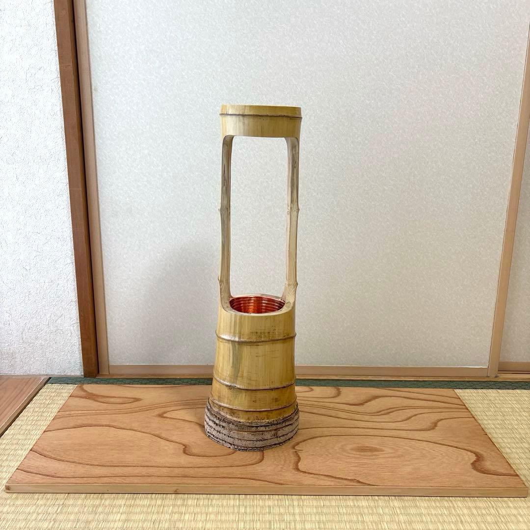 85 美品　根付き　一重切り　一重切　竹花入れ華道具　池坊