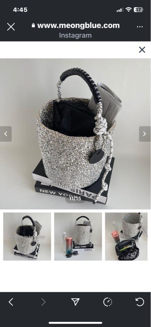 シルバー編み込みバケツ型かごバッグ