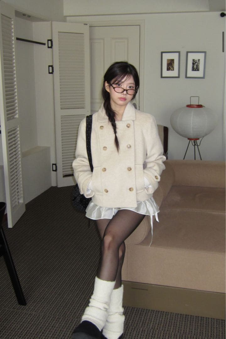 modimood ダブルカラーウールハーフコート ピーコート ダブルボタン 韓国