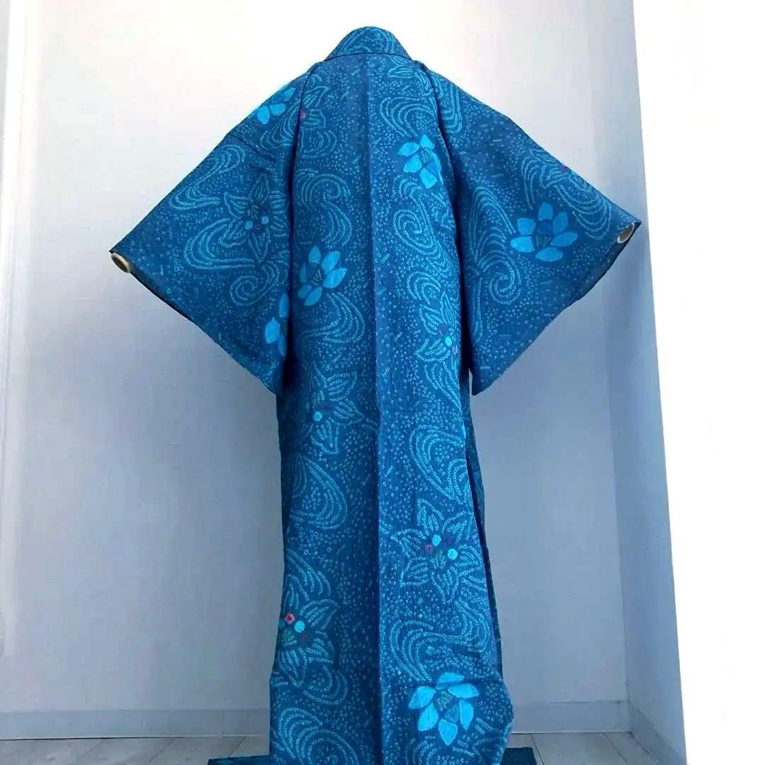 よりゆか 有松絞り・有松鳴海絞り浴衣　グレー・ターコイズNo.7-210B