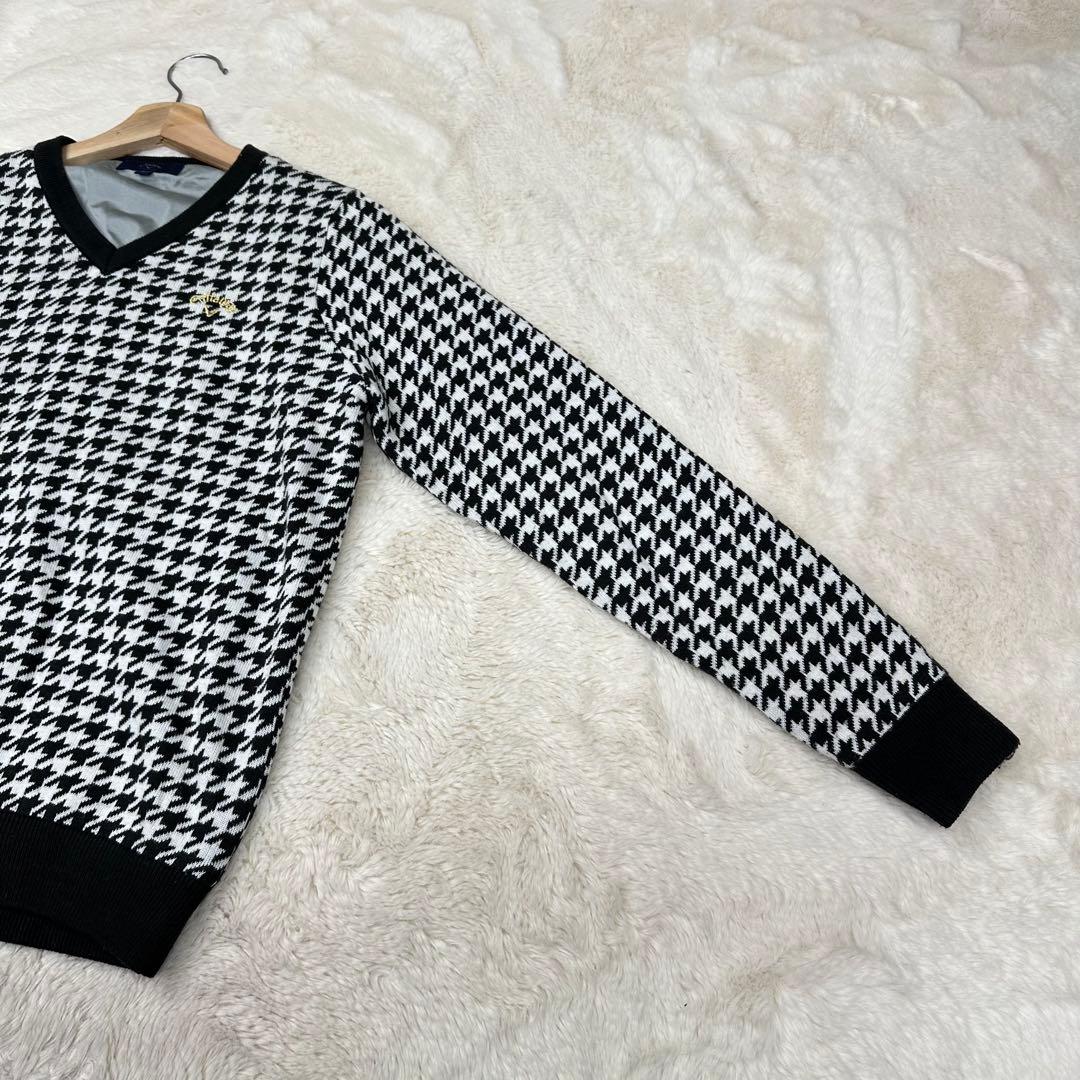 ✨美品✨キャロウェイ ゴルフ ニット セーター 千鳥格子 裏地付き 防風 金刺繍