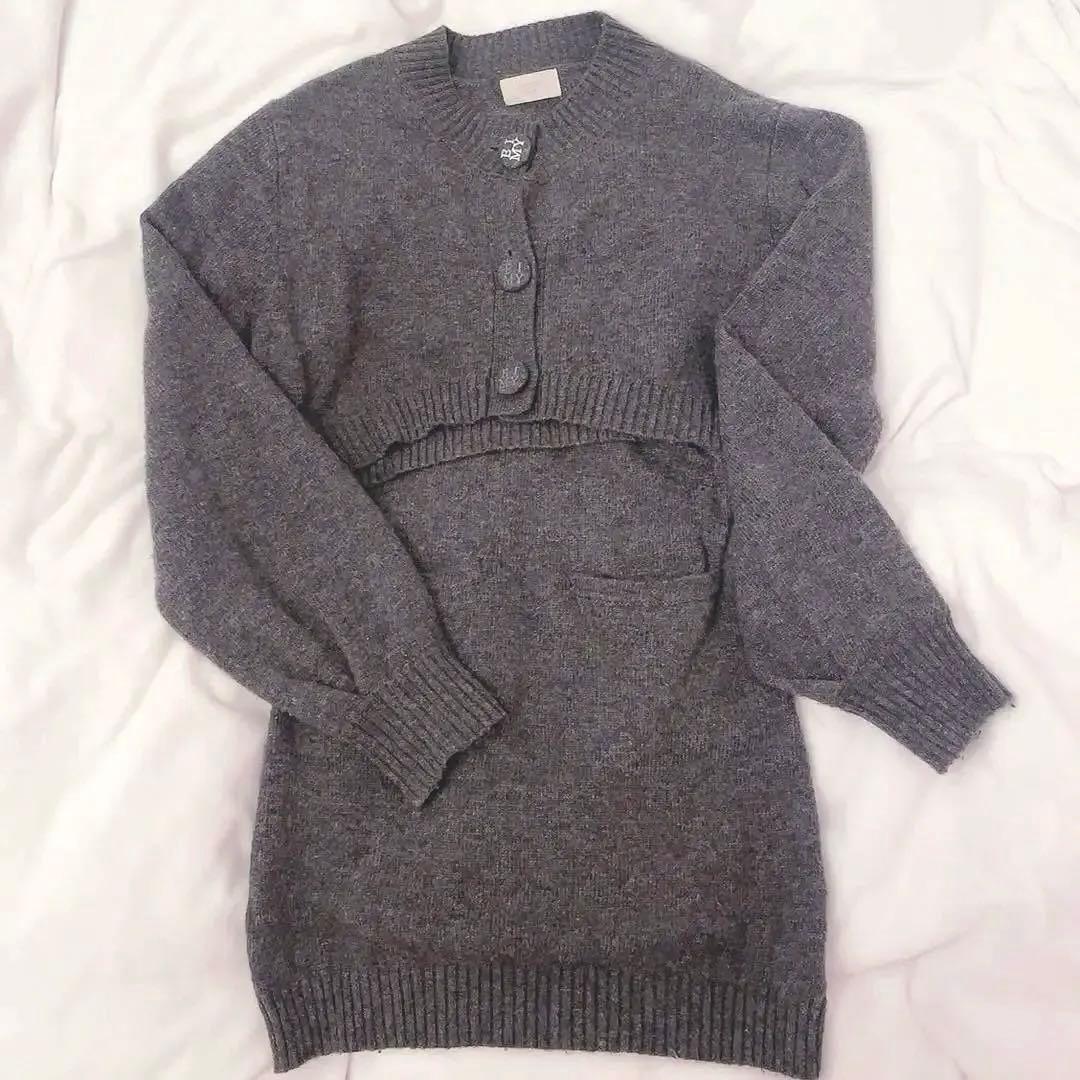 EIMY ISTOIRE EIMYロゴボタンニットセットワンピース GRY♡