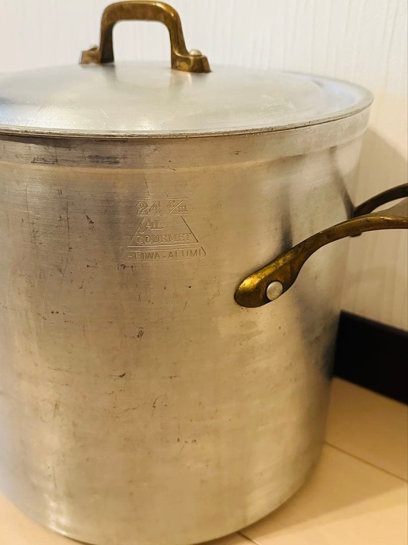 ☆HEIWA.ALUMI☆アルミ寸胴鍋 24㎝ プロ仕様 ヴィンテージ中古保管品