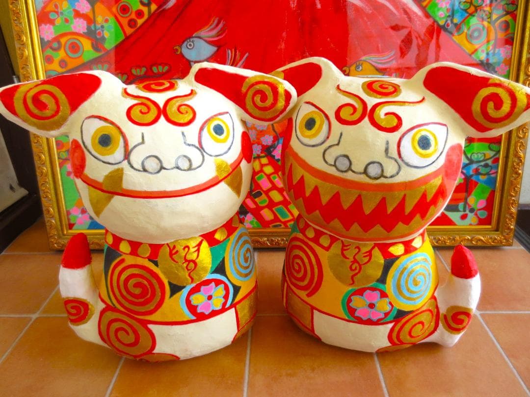 張り子　ジャンボシーサー　ラッキーアイテム　風水　置物