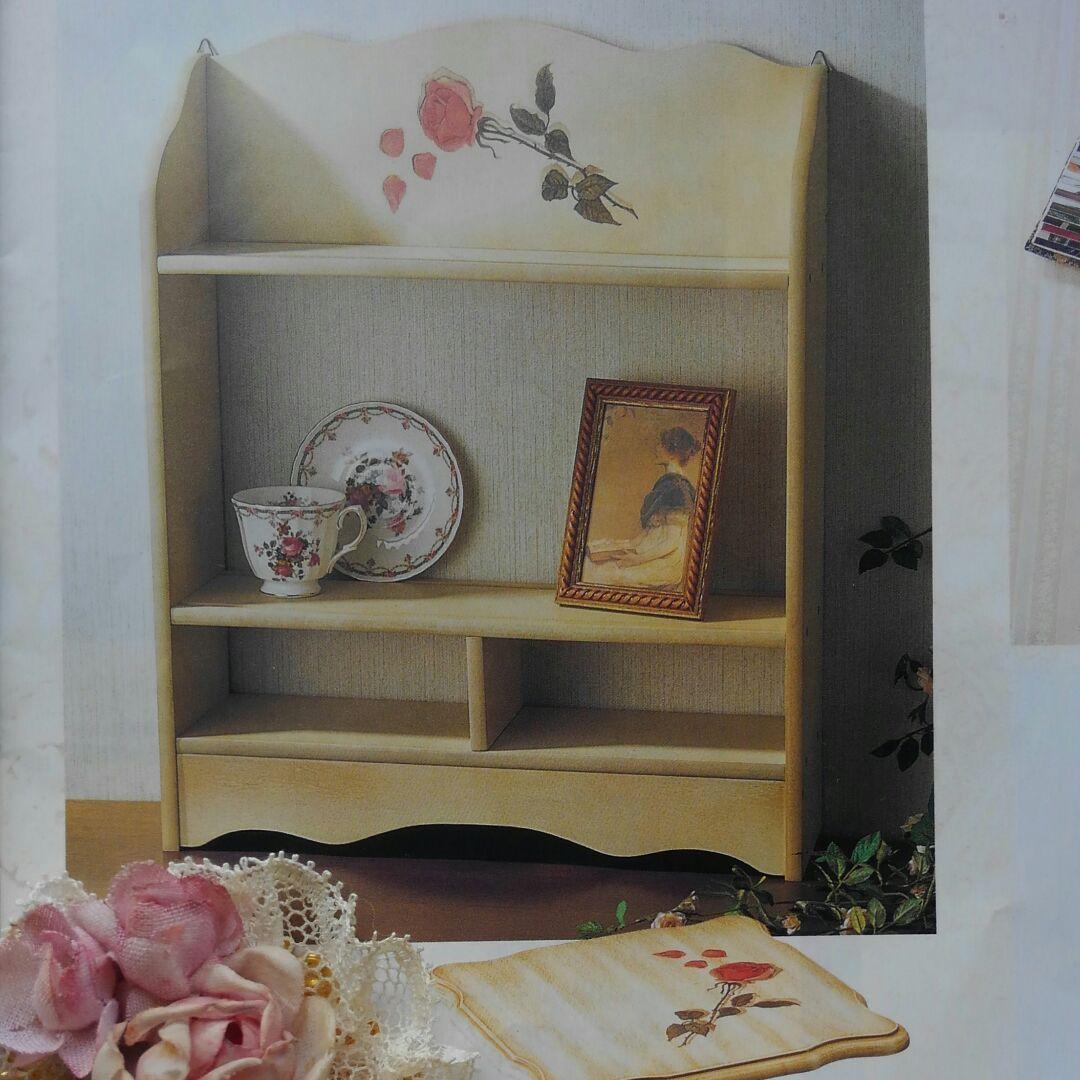 アンティーク調薔薇のだまし絵飾り棚◆お皿立て◆リビング飾り棚◆ヴィンテージ◆姫系