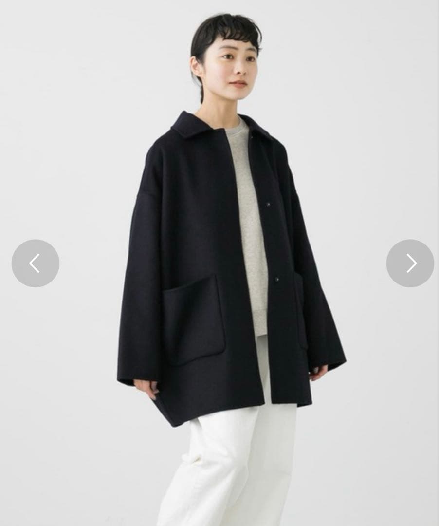 かぐれ　ウールステンカラーショートコート　ネイビー