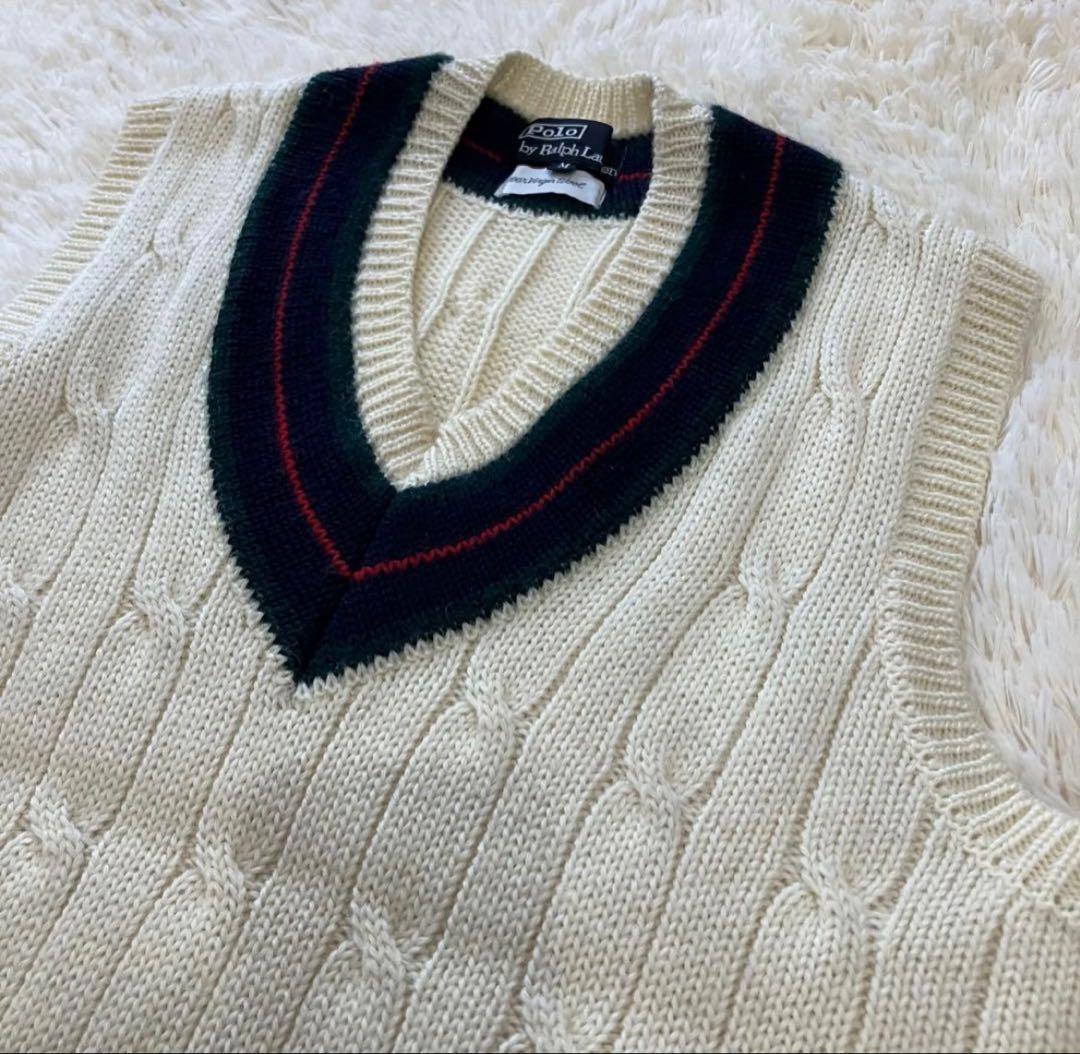 ポロ　ラルフローレン　ケーブルニット　ベスト　ヴァージンウール　チルデンニット