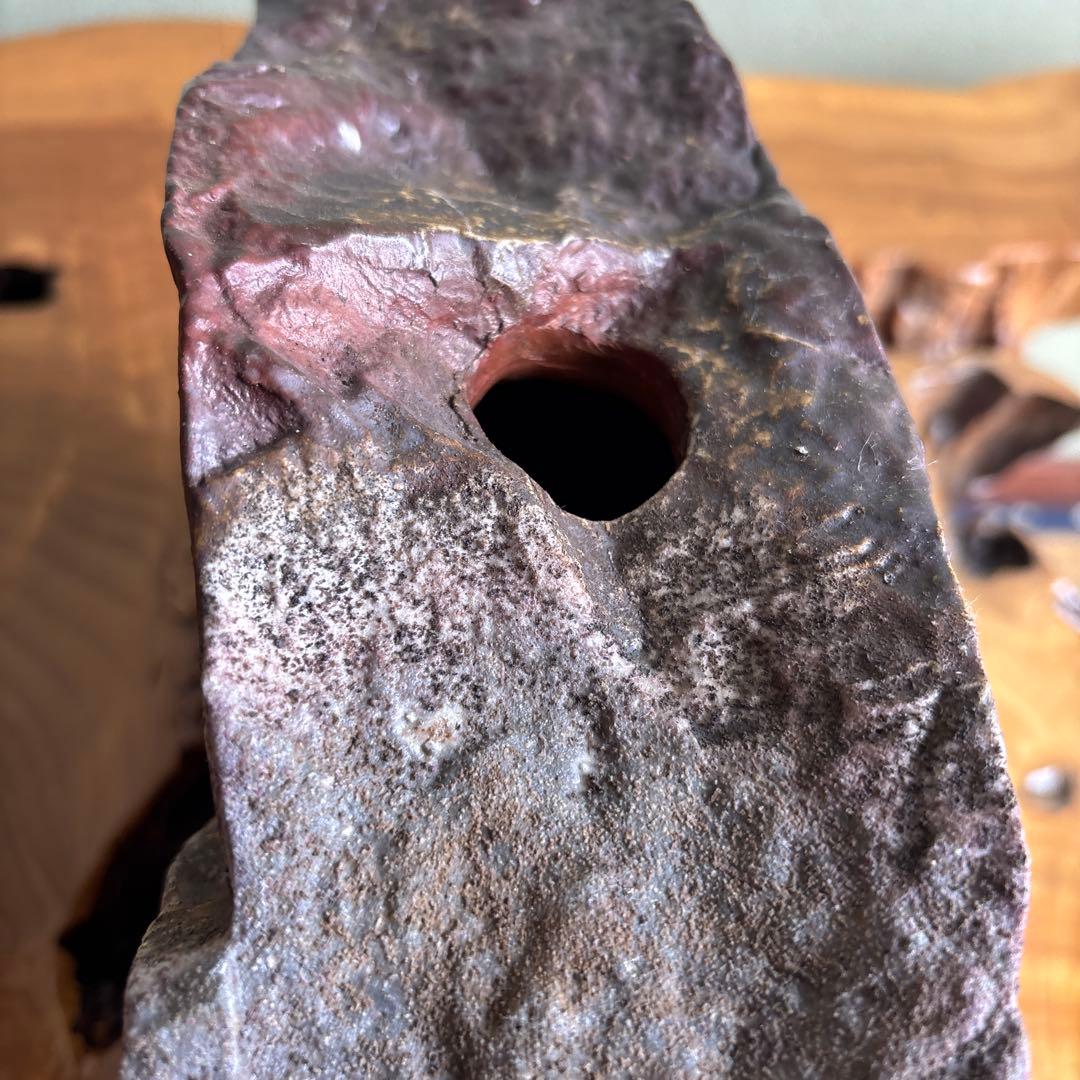 備前焼 松本頼明造 「窯変岩花生」花入 共箱 花瓶 高さ17cm