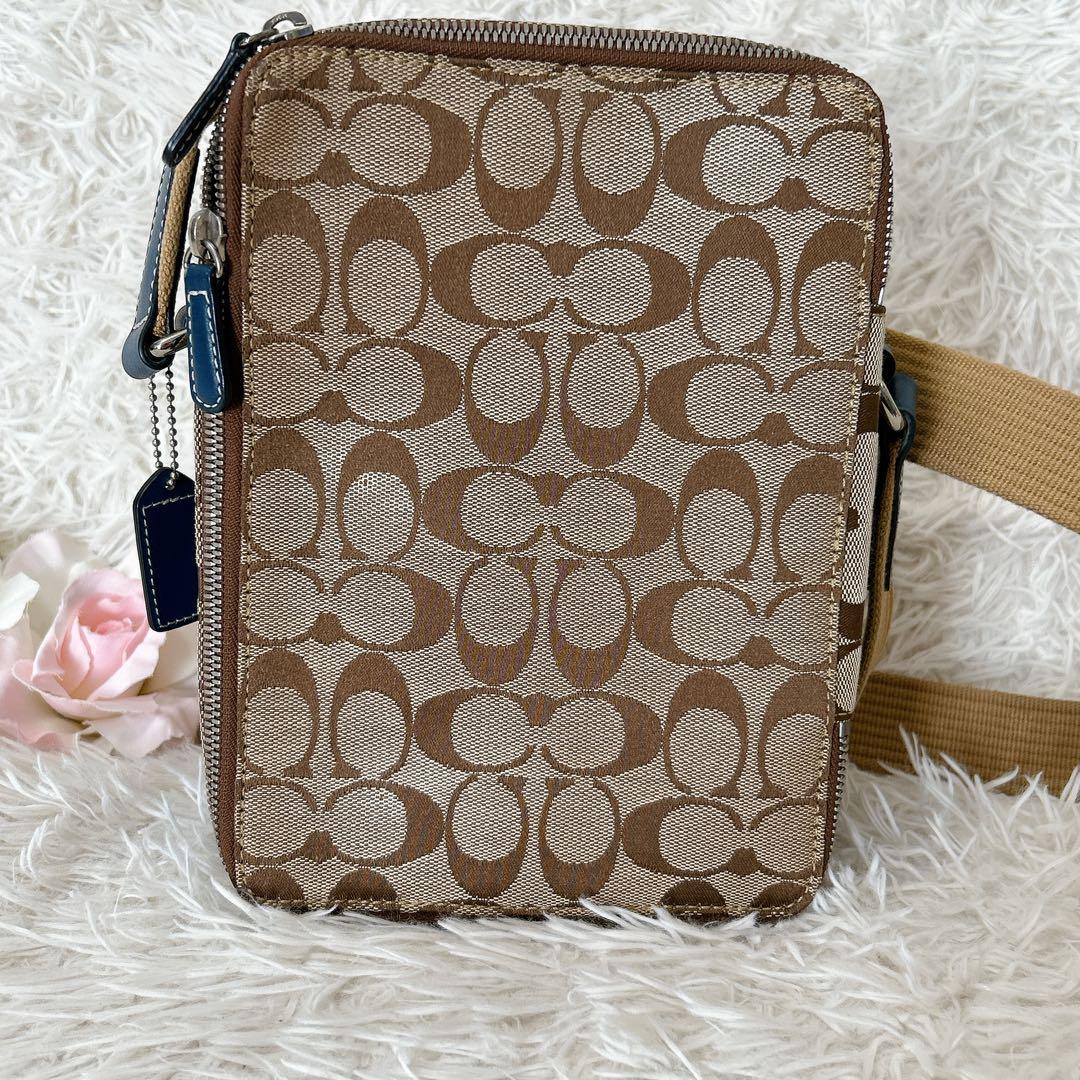 美品✨COACH コーチ シグネチャー 多収納 ショルダーバッグ ブルー