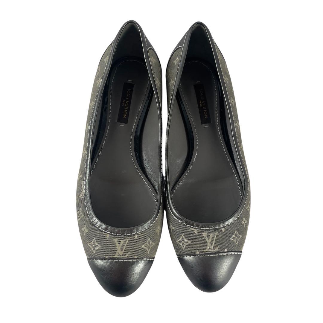 ルイヴィトン モノグラム フラットシューズ レザー キャンバス コンビ 35