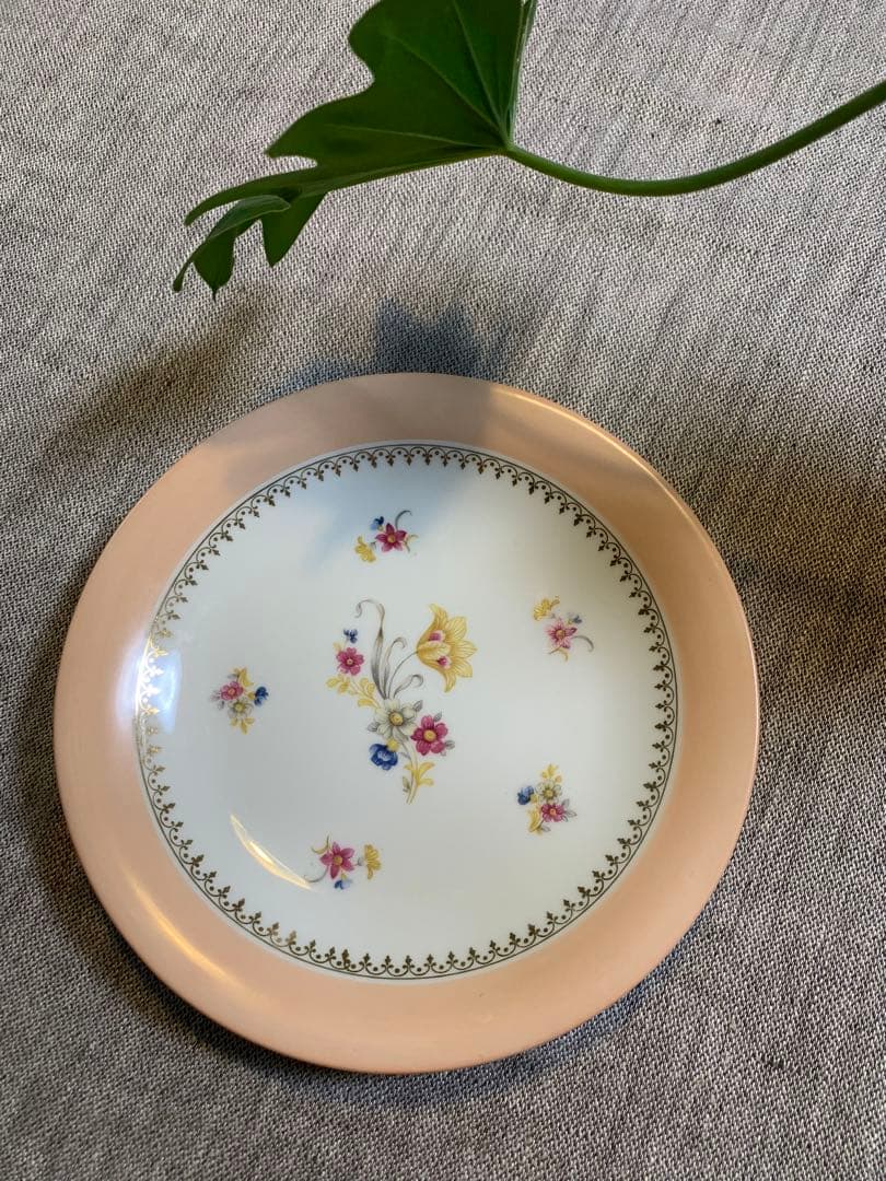 Limoges リモージュ ピンクリム 花　金彩 美品　UNIQU印　1929〜