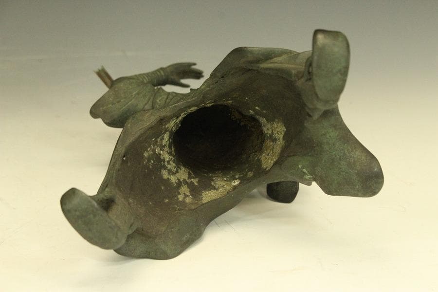 銅 馬上武人 置物 台座付 高42.5cm(LC414)