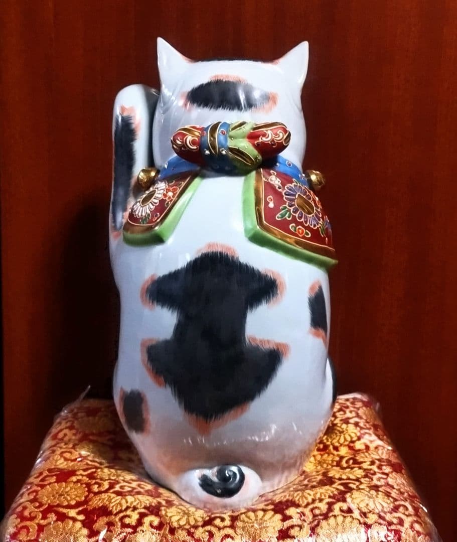 九谷焼 招き猫 三毛盛１０号 ３１センチ アンティーク 美品