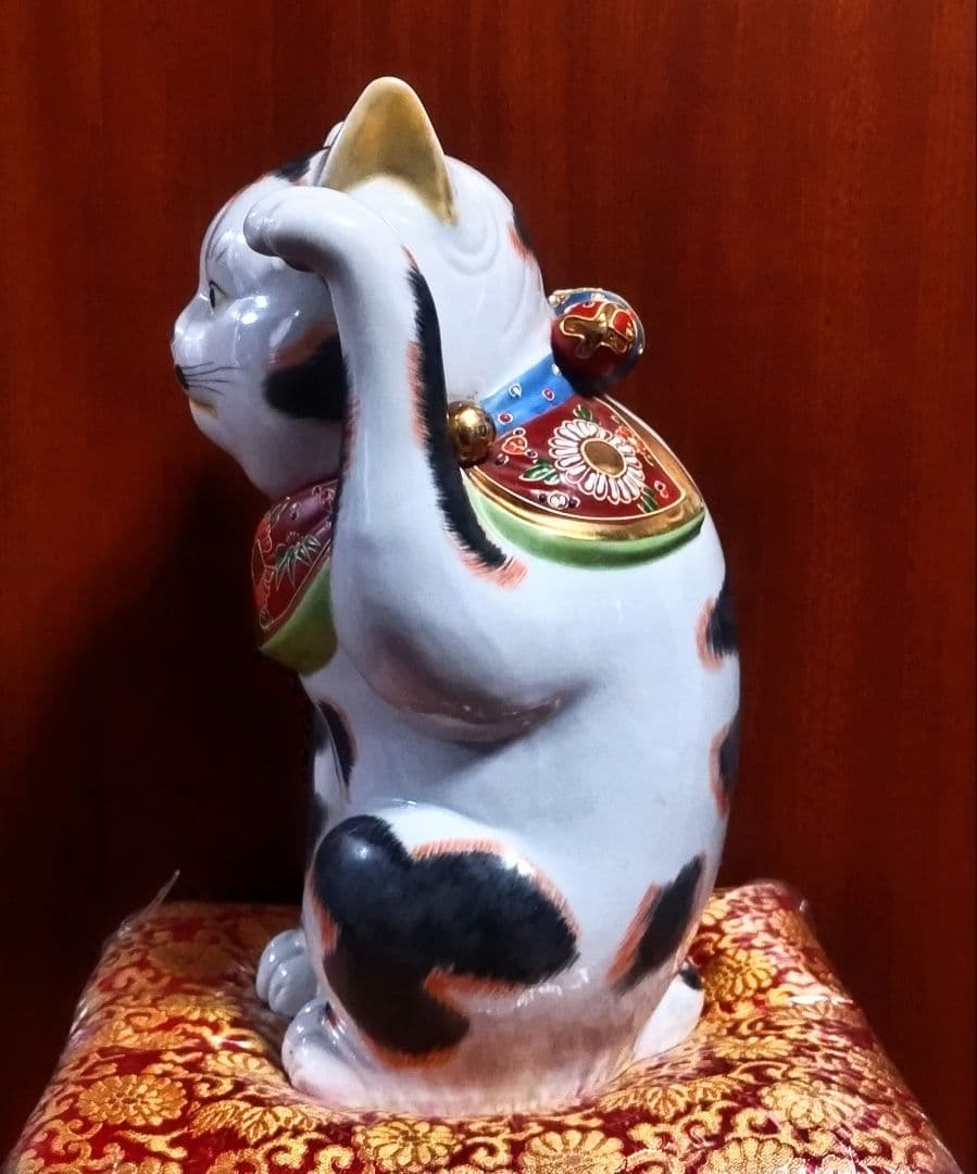 九谷焼 招き猫 三毛盛１０号 ３１センチ アンティーク 美品