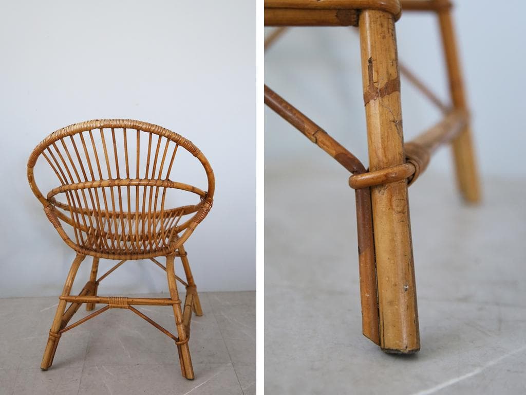 フランスアンティーク籐ラタンチェア/1人掛けソファ/竹バンブーイス90-51-2