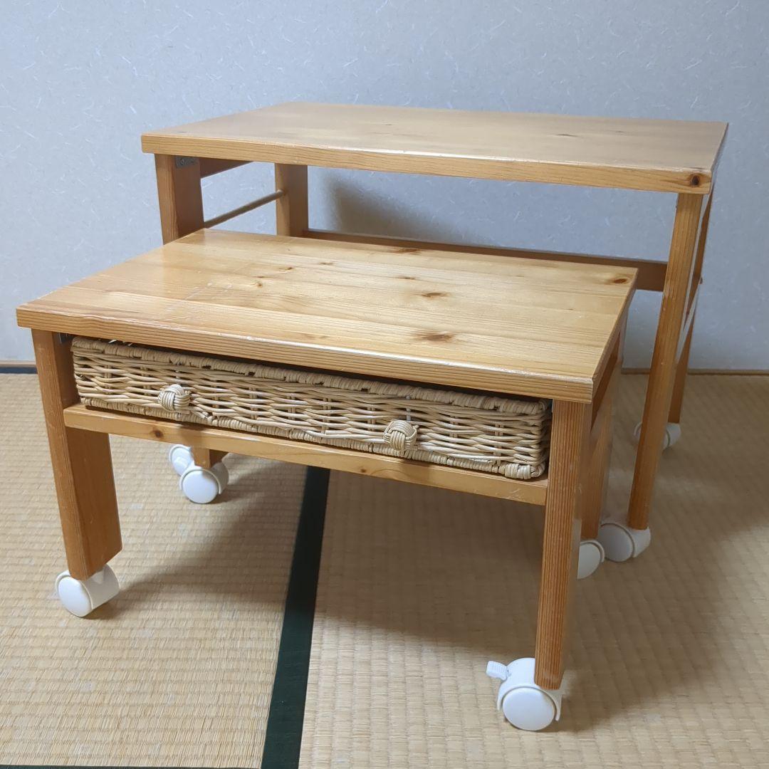 パイン材 キャスター付きパソコンデスク ロータイプ プリンター台 カントリー家具