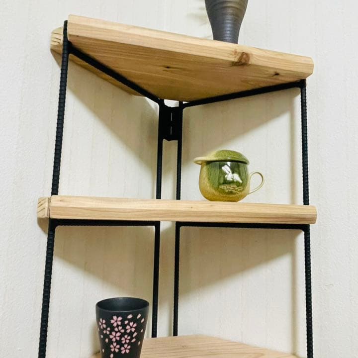 新作‼️手作りアイアン家具 飾り棚　折りたたみコーナーシェルフ おしゃれ♪