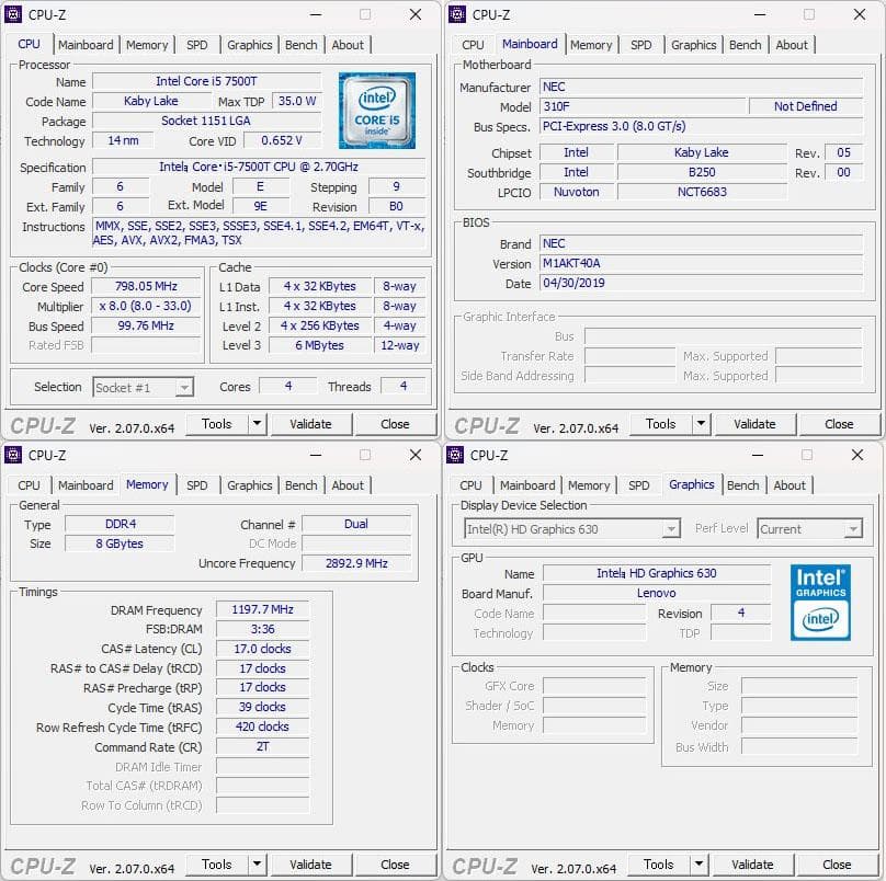 【送料込】超小型PC NEC Mate MK27MC-V Core i5 7世代