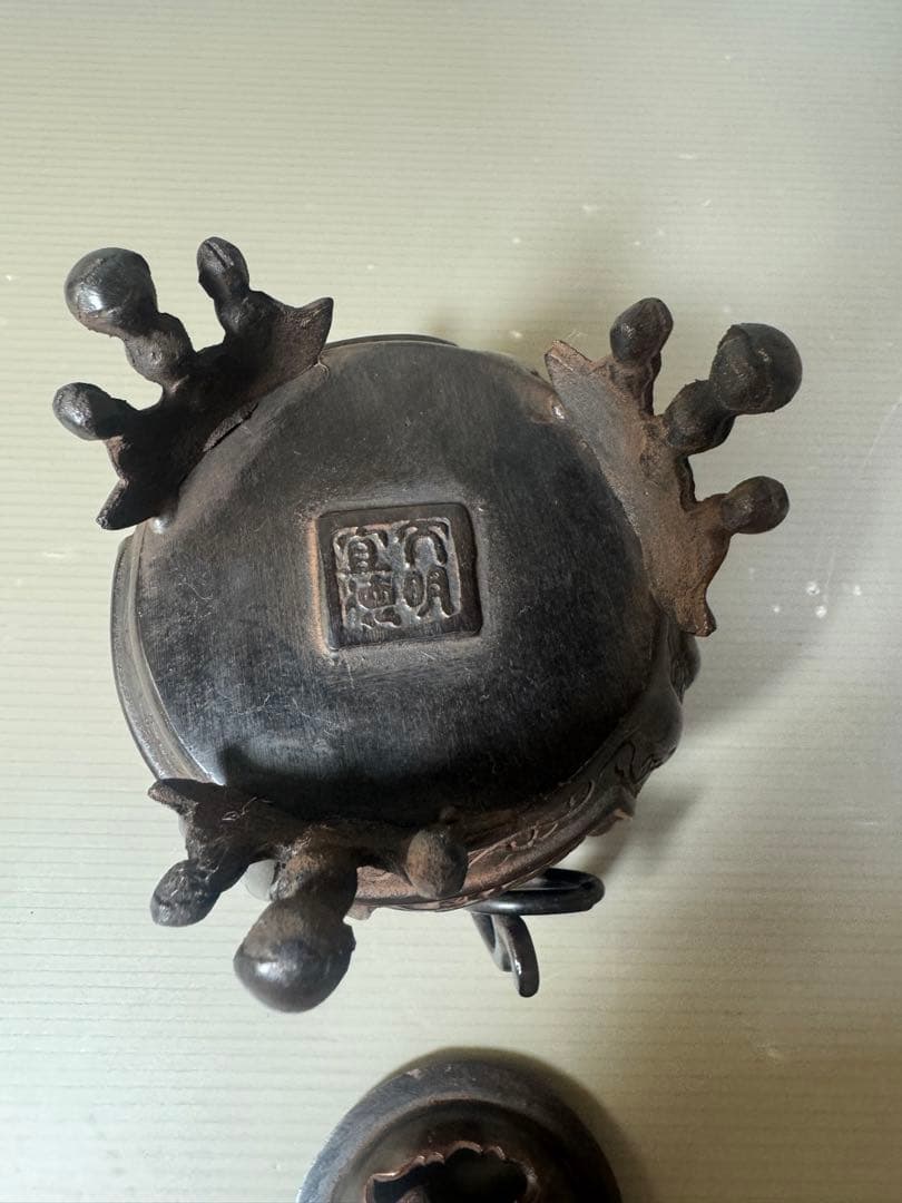 2566 銅製　大明宣徳銘　獅子香炉