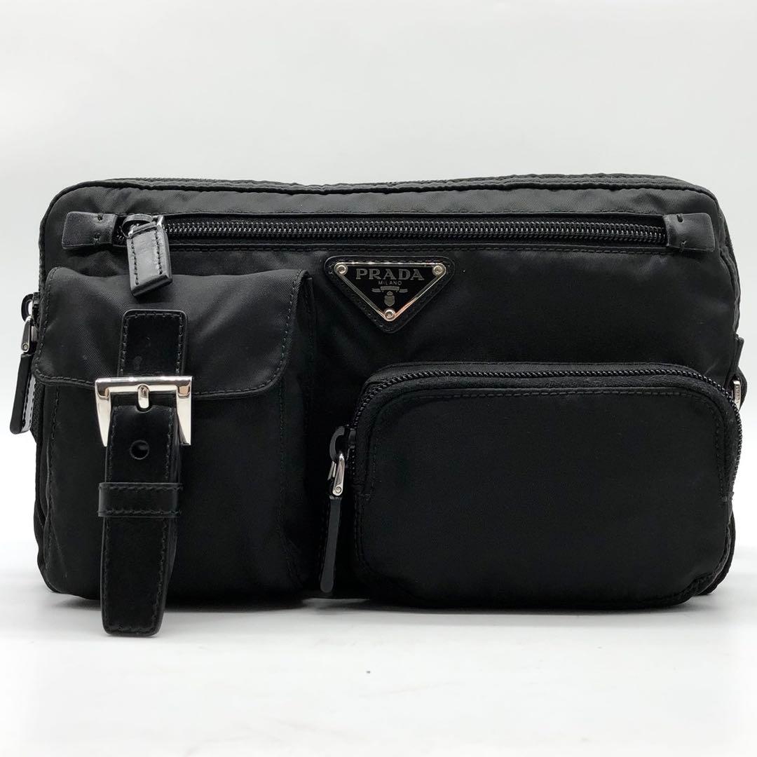✨極美品・ギャランティ付✨プラダ ウエストバッグ 三角ロゴ ナイロン レザー 黒