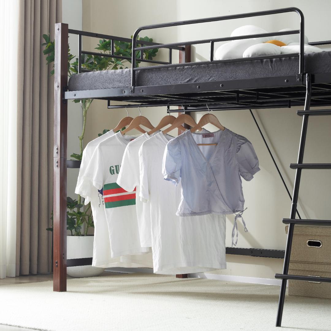 【高さ140cm】ロフトベッド パイプベッド S 耐荷重150kg BLACK