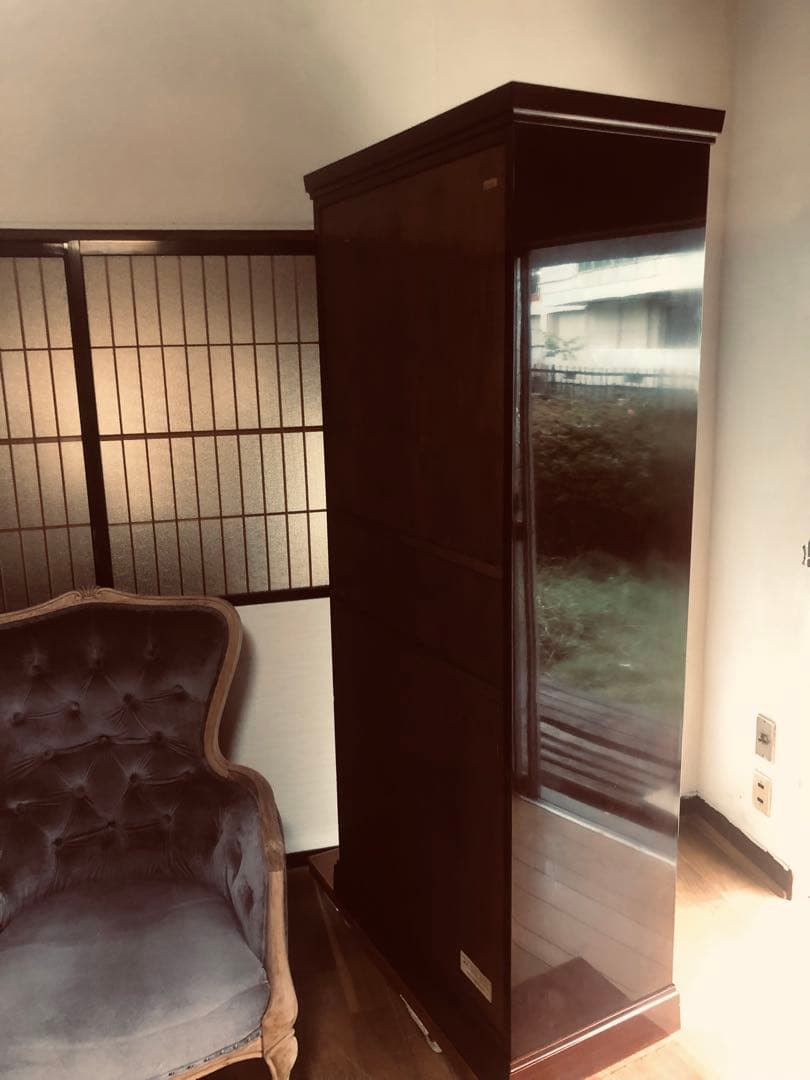 希少品 YAMAHA 昭和モダンキャビネット 蒔絵風意匠・ガラス戸 木製収納家具