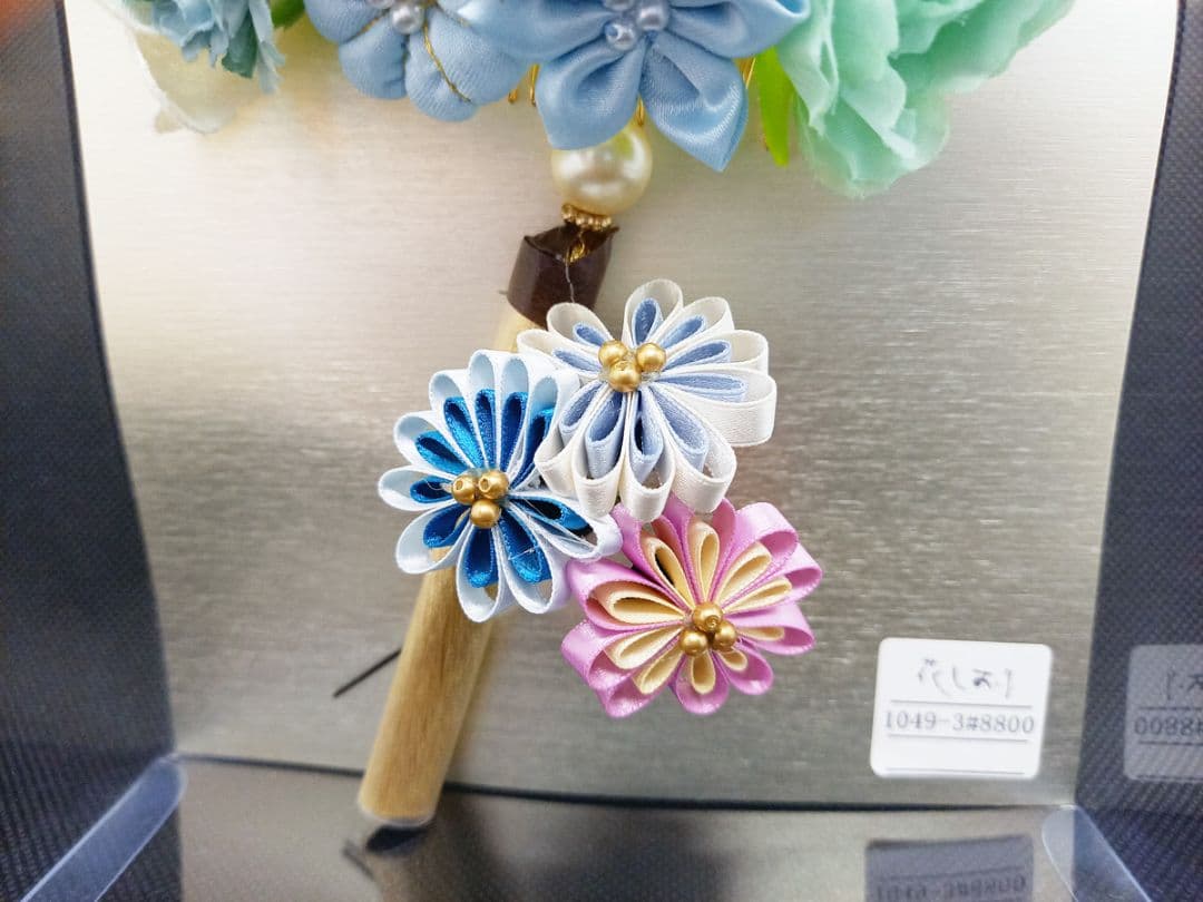 成人式つまみ細工セット　コームタイプ ブルー 髪飾り 振袖 着物 かんざし 和装