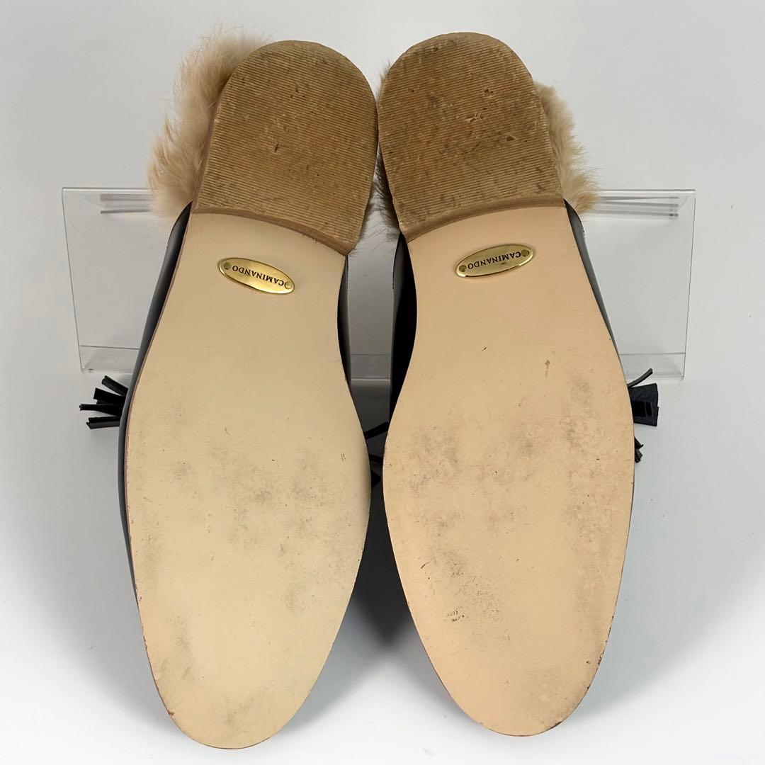 カミナンド ファー付き ミュール サンダル レースアップ ブラック 24cm