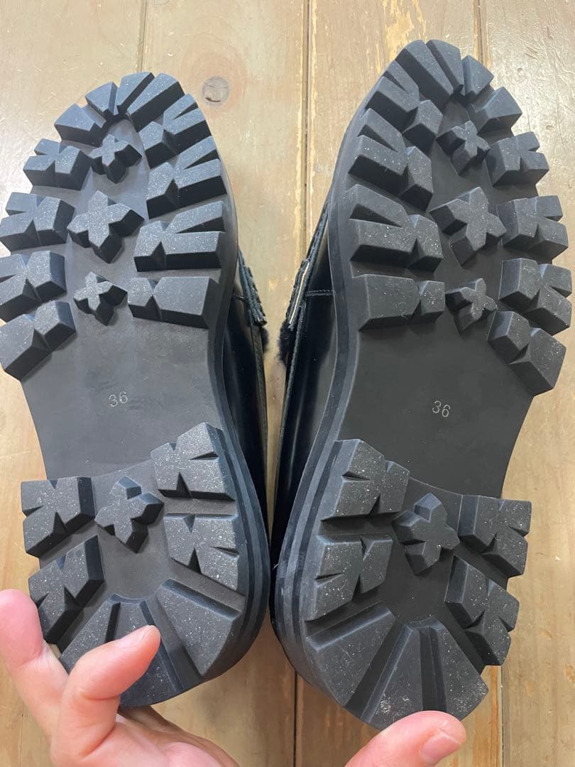 ARTESANOS黒 レザー ファー 厚底ローファー 新品未使用