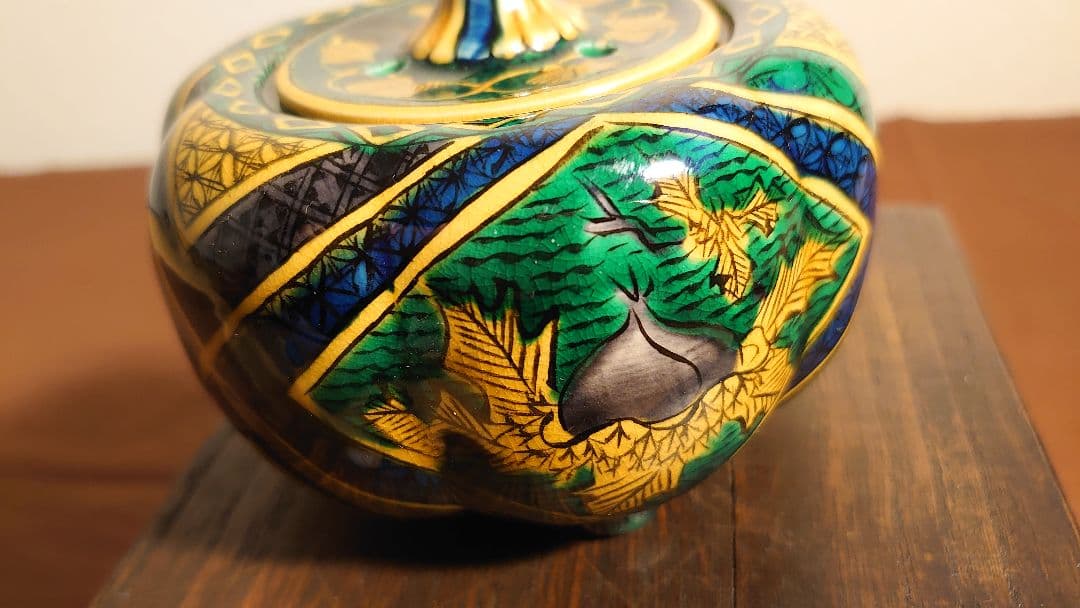 吉田屋窯　青九谷　青手　古九谷　九谷焼　香炉　角福　アンティーク九谷焼　１客