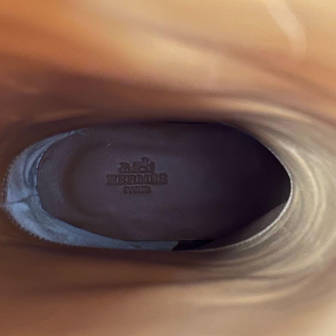 未使用級　ロゴ刻印　HERMES ロングブーツ　レインブーツ　オールレザー　37