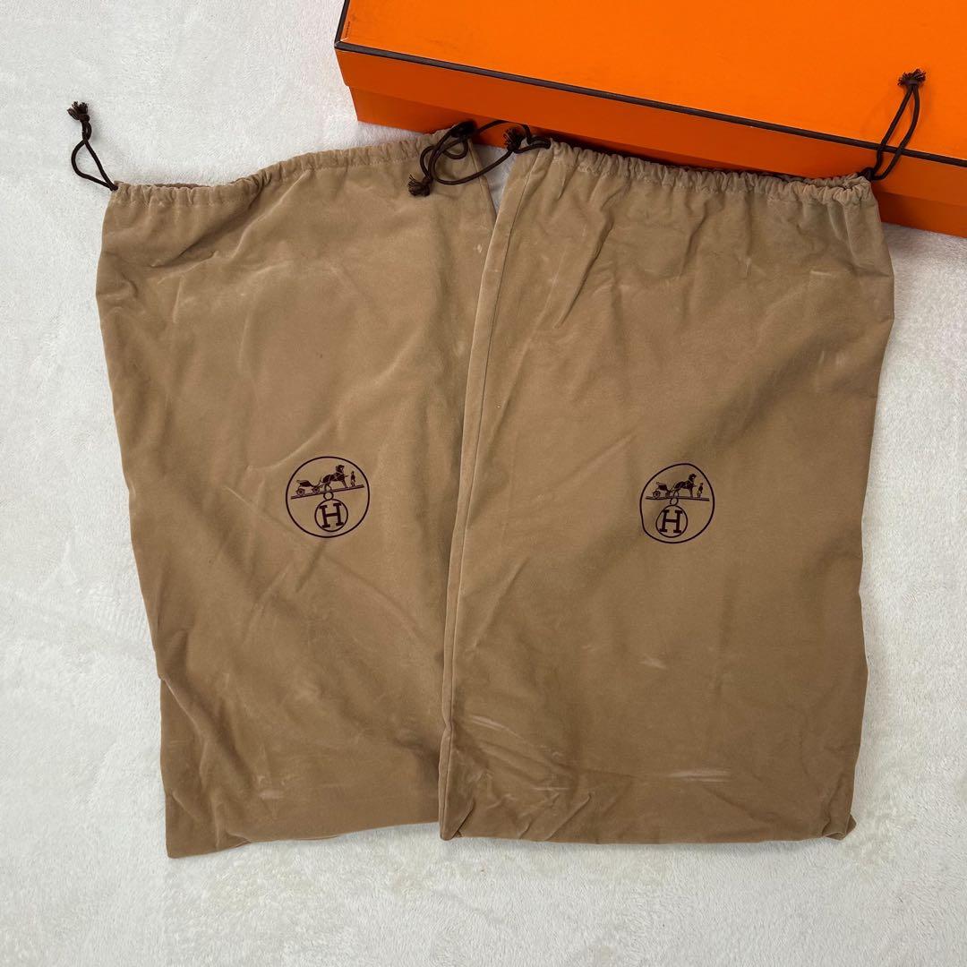 未使用級　ロゴ刻印　HERMES ロングブーツ　レインブーツ　オールレザー　37