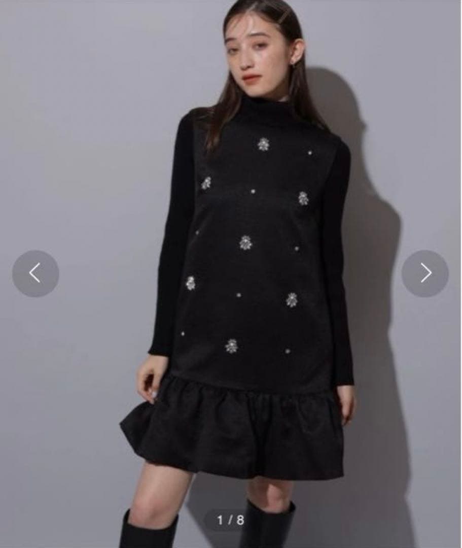 極美品 Rirandture リランドチュール ビジューミニワンピース 黒 M