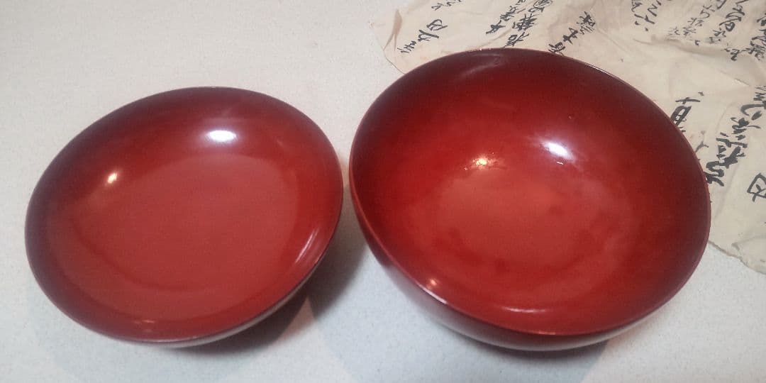 明治31年赤漆金彩椀 箱書付き/Meiji 1898 Lacquer Bowls