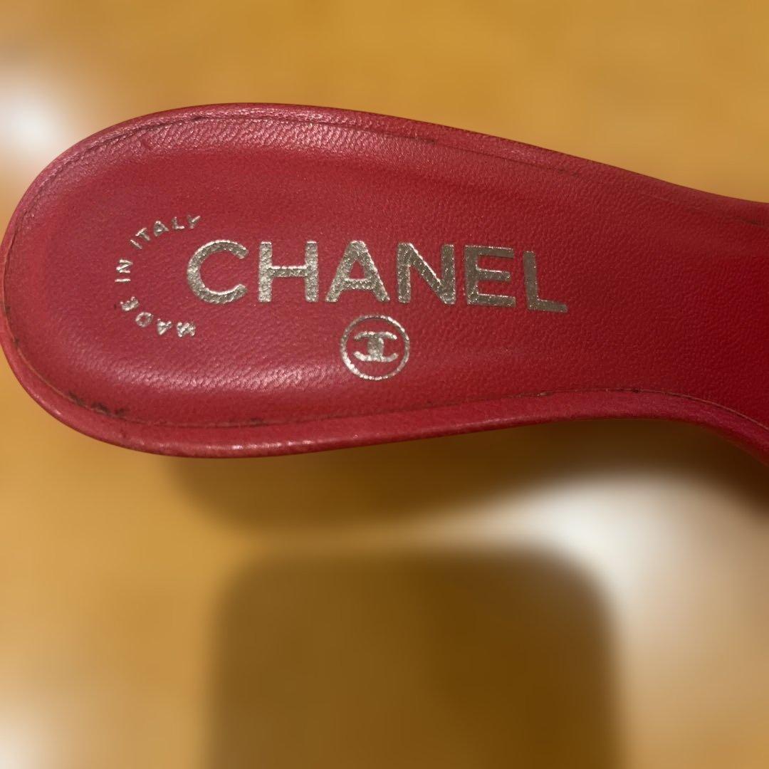 CHANEL レザーリボンミュール レッド　サンダル　39