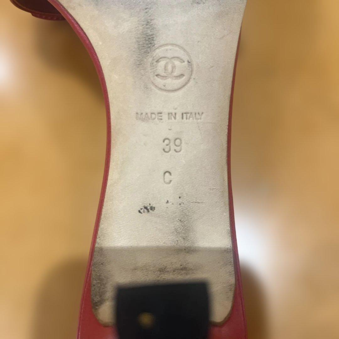 CHANEL レザーリボンミュール レッド　サンダル　39