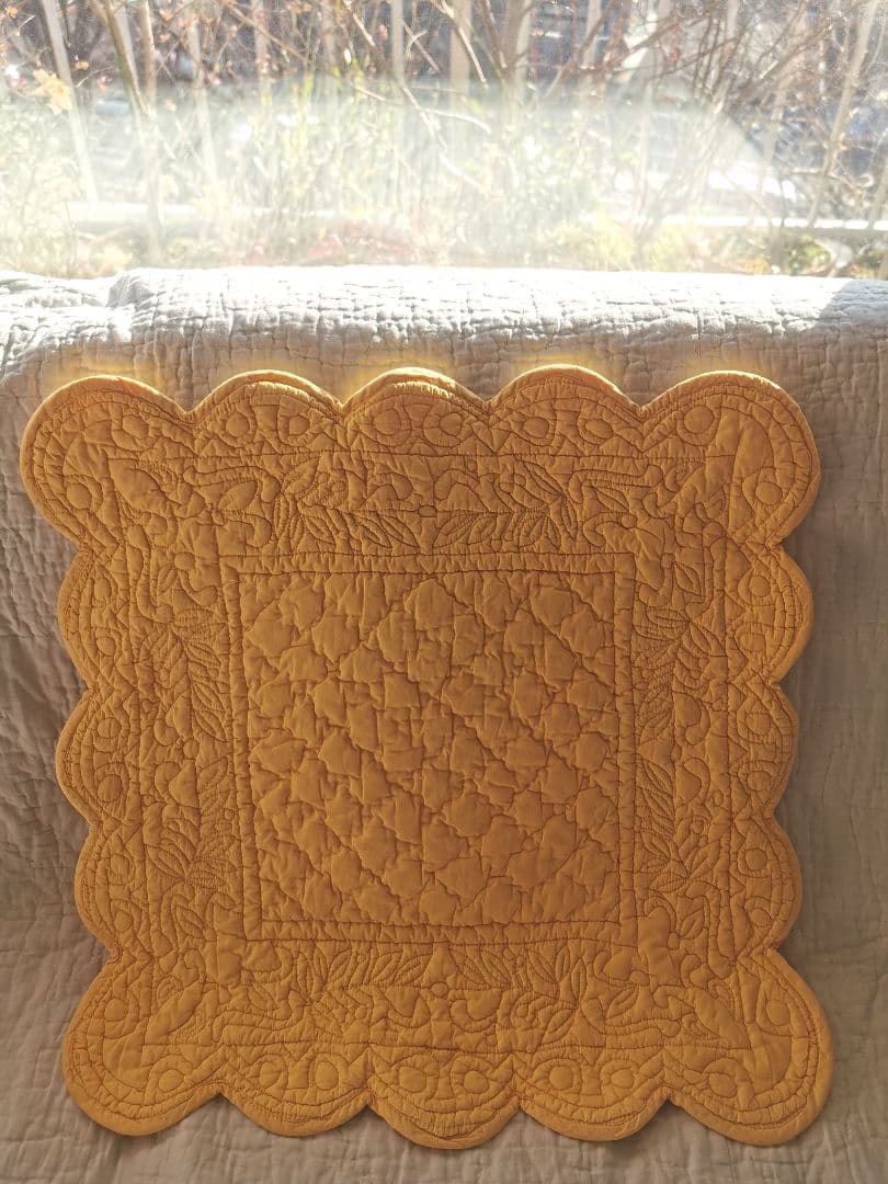 ヴィンテージ フランス 手縫いブティ クッションカバー ハンドメイド イエロー