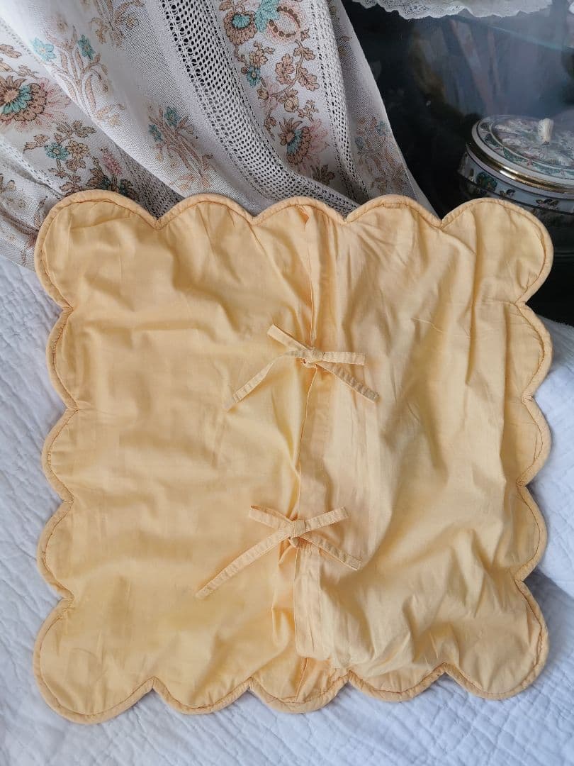 ヴィンテージ フランス 手縫いブティ クッションカバー ハンドメイド イエロー