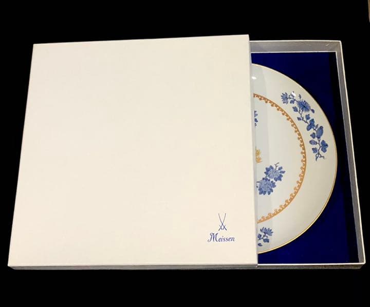 Meisseマイセン/極稀少1級品 化粧箱付「青い鳥と金の竹」28cm飾り皿