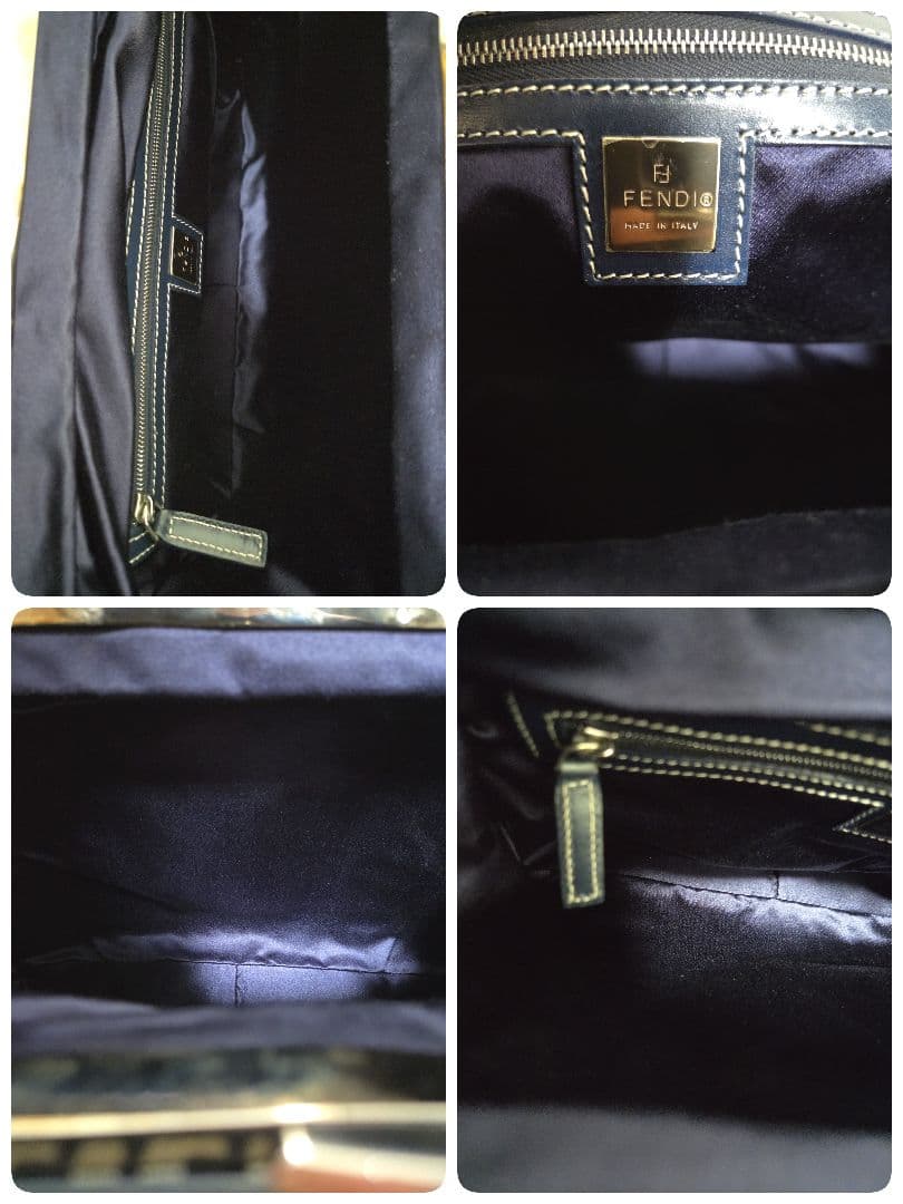 FENDI ズッキーニ ネイビー がま口　 ハンドバッグ マンマバケット