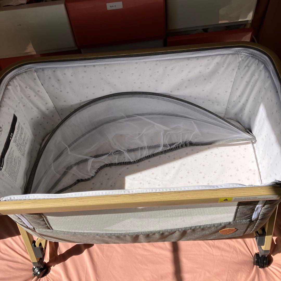 HZDMJ ベビーベッド グレー メッシュサイド