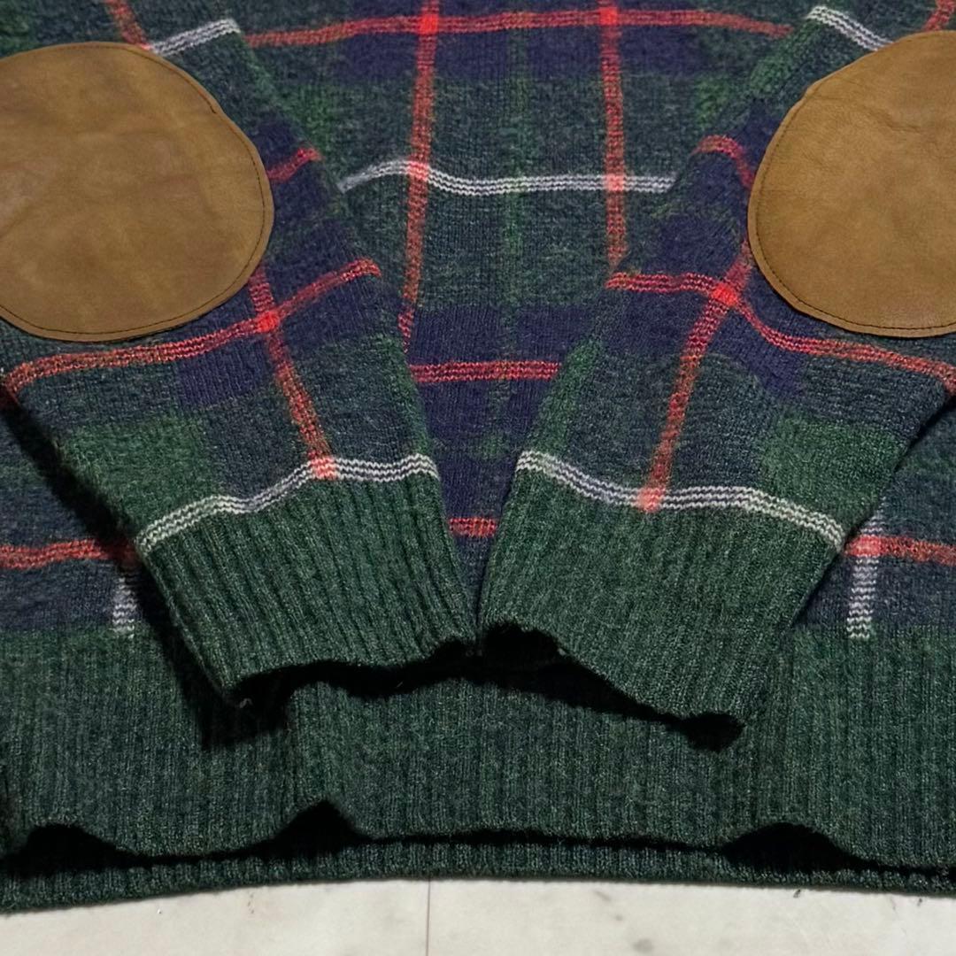 ポロバイラルフローレン レザーエルボーパッチウールニット 牛革 チェック柄 L