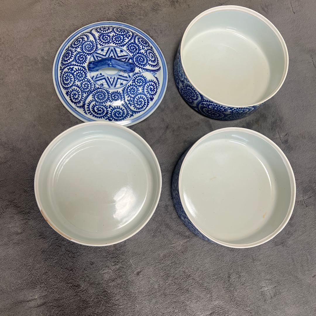 古伊万里 三段重　染付 蛸唐草 麒麟図　江戸中期から後期