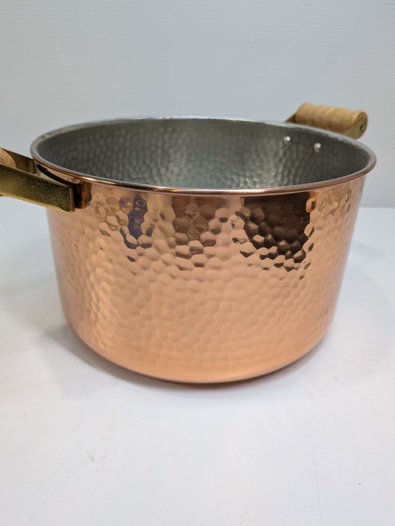 P974 未使用 キングカパー 純銅製 深型両手鍋 21cm パイレックス蓋付