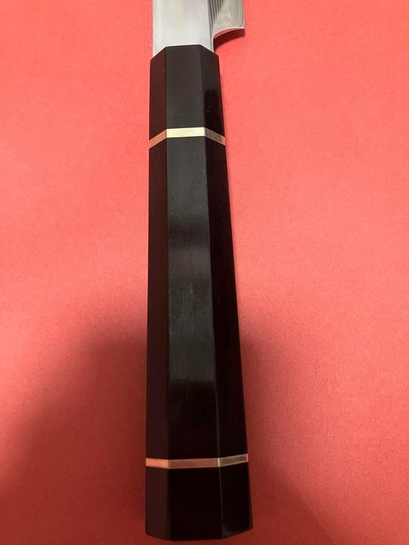 9寸切付け柳刃包丁黒檀黒水牛柄　VG10ダマスカス鋼【鞘付き】