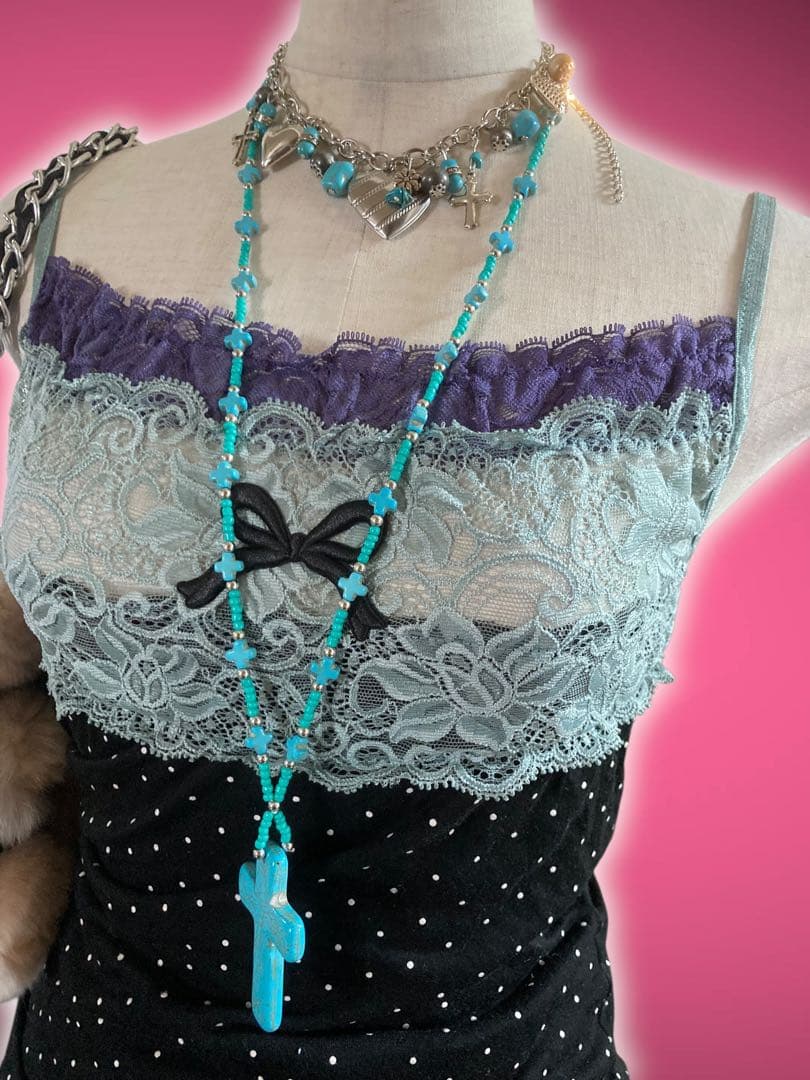 y2k水玉ドット２段レースリボンキャミ平成甘めギャルフェアリーグランジゴシック