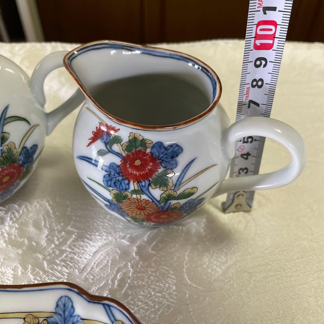 源右衛門窯　古伊万里風菊江腕皿　コーヒーカップ　シュガーポット　クリーマー
