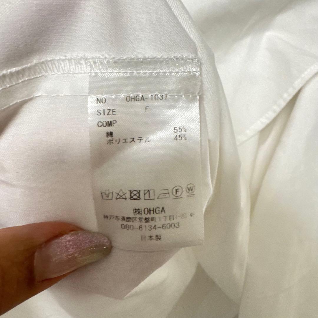 【OHGA】 オーガ フリル襟 ブラウス 長袖シャツ 袖フリル スタンドカラー