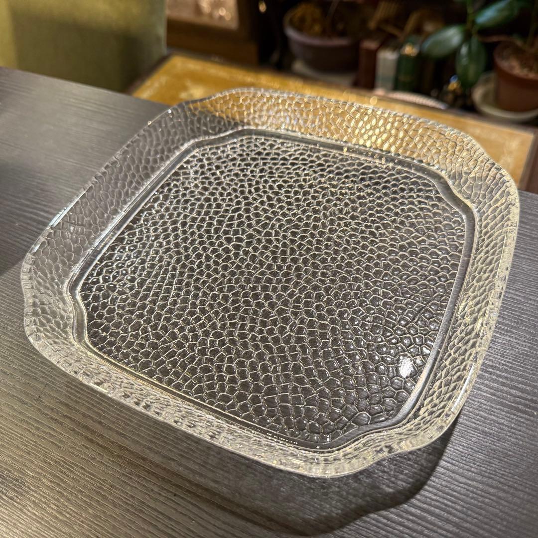 美オールドバカラ Baccaratクリスタルプレート☆ハニーカム(蜂の巣)モデル